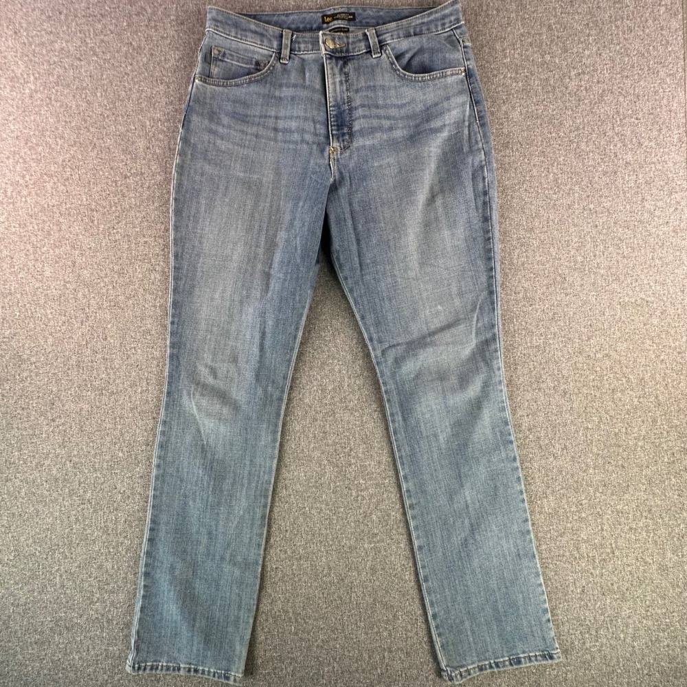 Lee Jeans Womens 32 Relaxed Fit Straight Leg Blue High Rise Instantly Slims